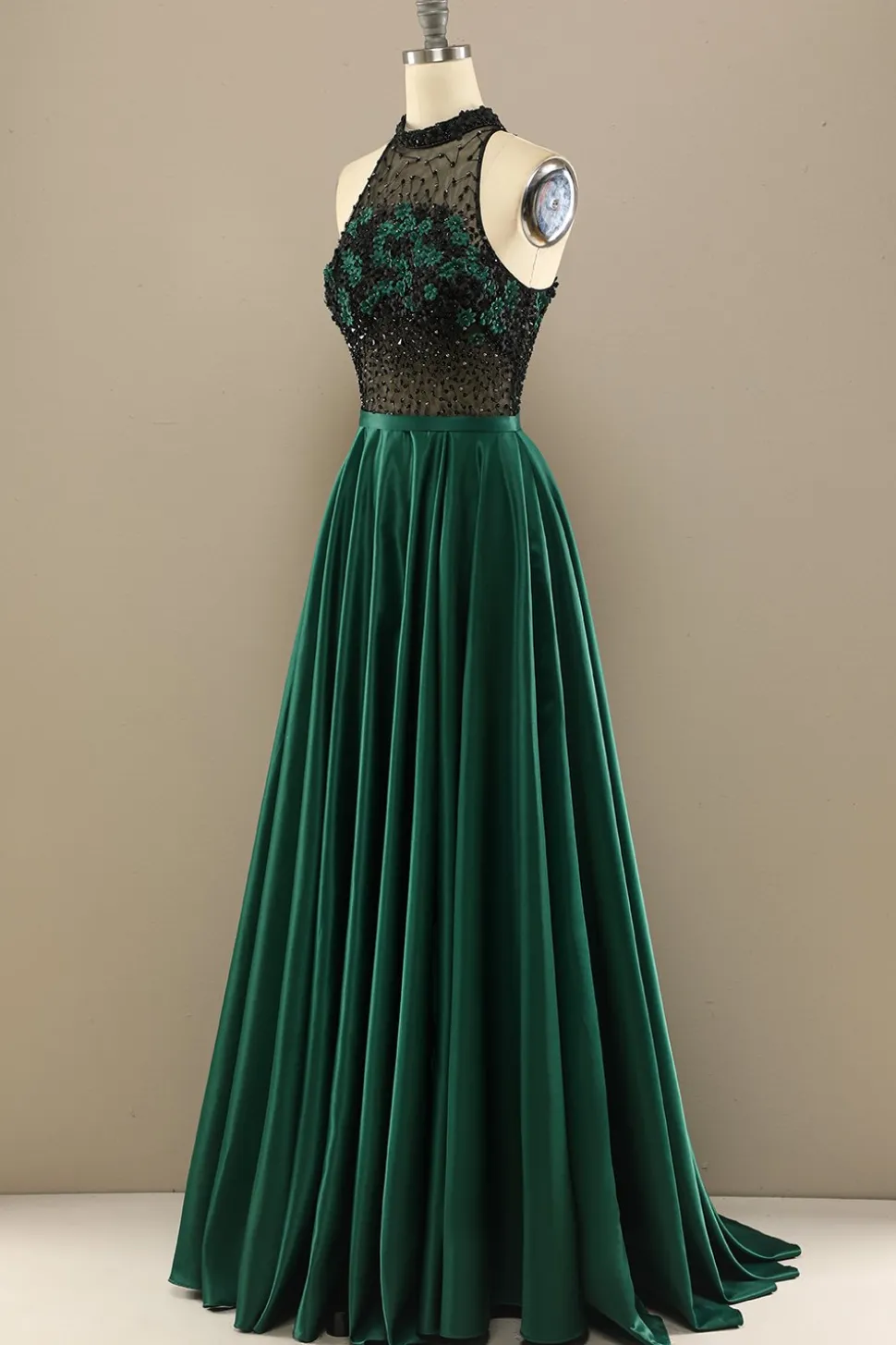 Vestido Verde Escuro Longo Frisada Baile Com Flores