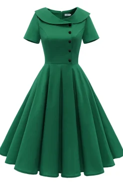 Vestido verde peterpans collar vintage 1950s
