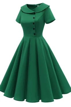 Vestido verde peterpans collar vintage 1950s
