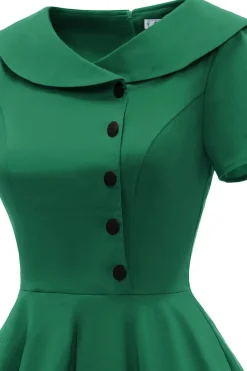 Vestido verde peterpans collar vintage 1950s