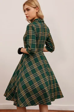Vestido verde xadrez 3/4 manga