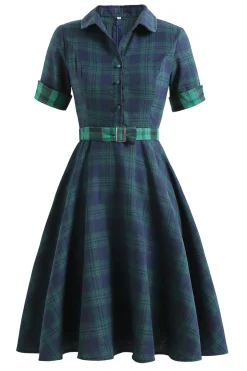 Vestido verde xadrez de 1950