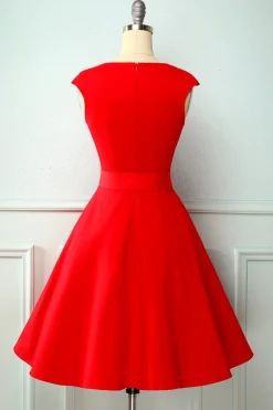 Vestido vermelho do balanço dos anos 50 do botão vermelho