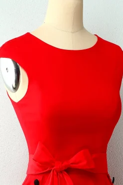 Vestido vermelho do balanço dos anos 50 do botão vermelho