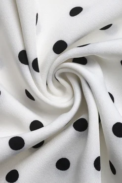Vestido Verão Branco Preto Polka Dot Midi Cabeçada Linha-A