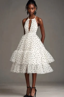 Vestido Verão Curto/Mini Ponto Preto Branco Linha-A Cabeçada