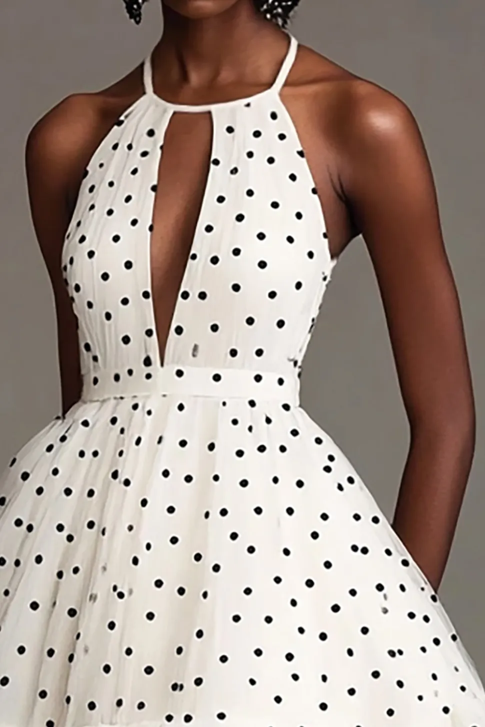 Vestido Verão Curto/Mini Ponto Preto Branco Linha-A Cabeçada