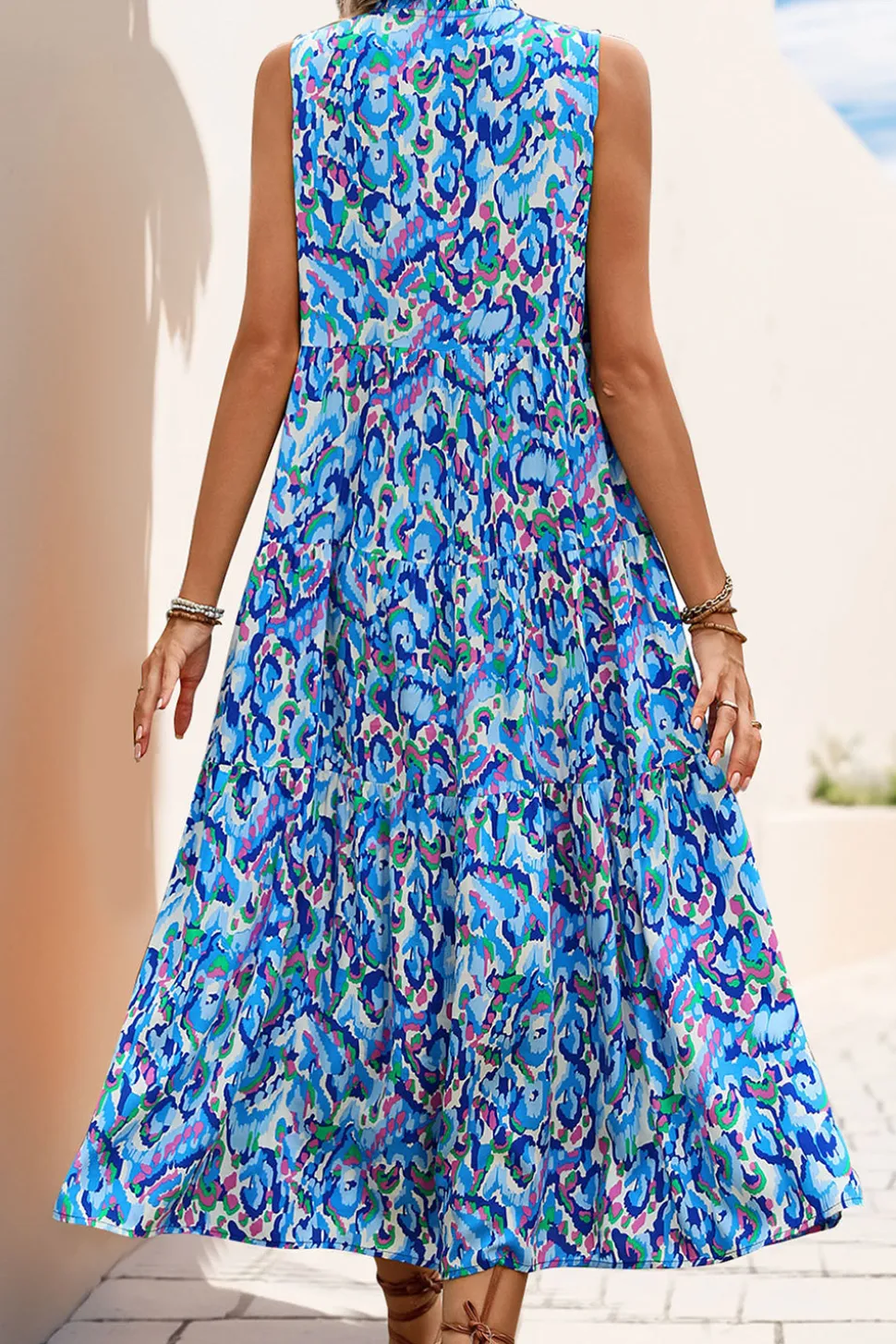 Vestido Verão Decote em V Sem Linha-A Midi Azul