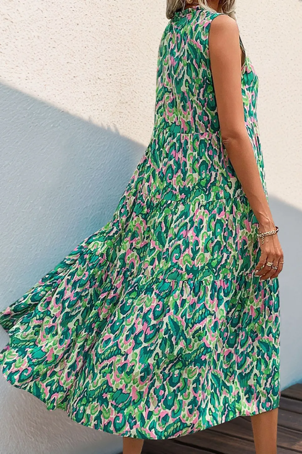 Vestido Verão Decote em V Sem Linha-A Midi Azul