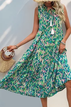 Vestido Verão Decote em V Sem Linha-A Midi Azul