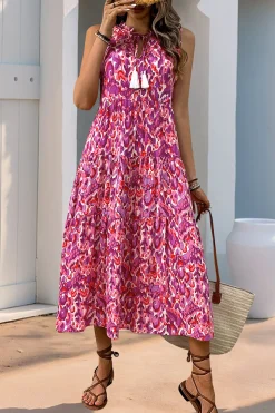 Vestido Verão Decote em V Sem Linha-A Midi Azul