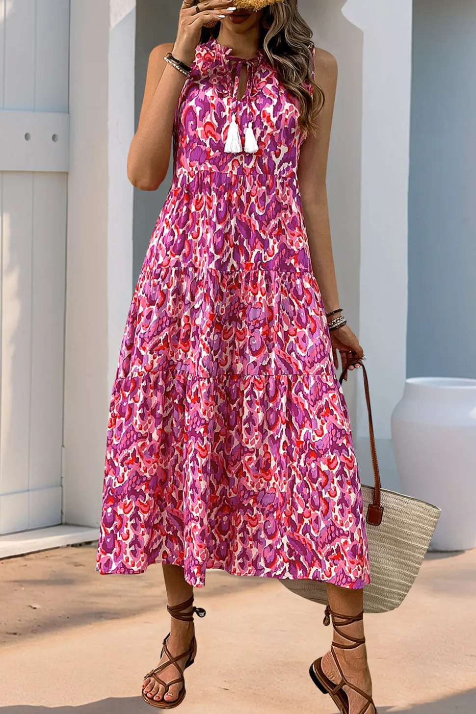 Vestido Verão Decote em V Sem Linha-A Midi Azul