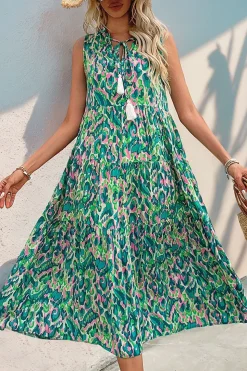 Vestido Verão Decote em V Sem Linha-A Midi Azul