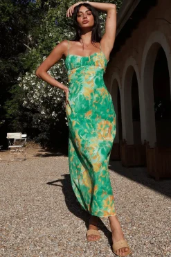 Vestido Verão Fúcsia Alças Finas Midi Floral Sem Encosto