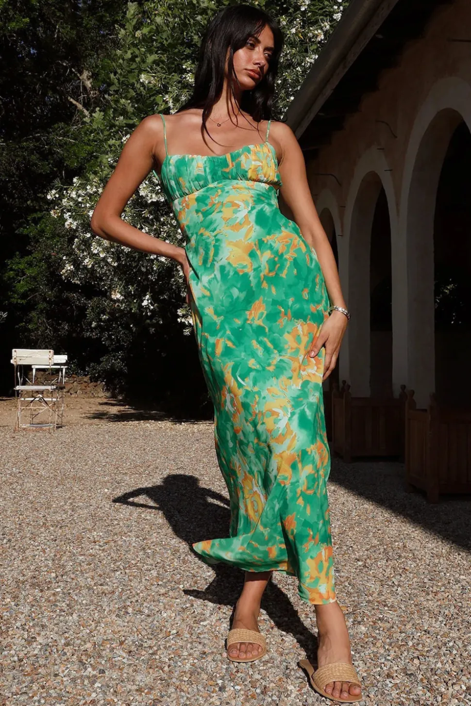 Vestido Verão Fúcsia Alças Finas Midi Floral Sem Encosto