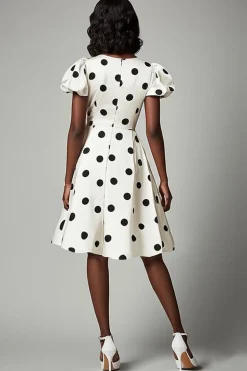 Vestido Verão Linha-A Decote em V Curto Ponto Preto Branco