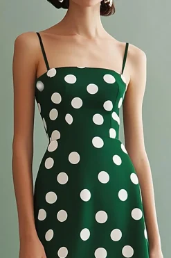 Vestido Verão Linha-A Midi Alças Finas Ponto Branco Verde