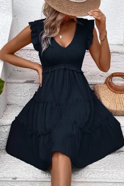 Vestido Verão Preto Decote em V Curto Linha-A