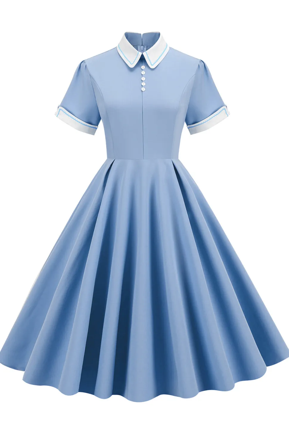 Vestido vintage azul claro dos anos 50 com mangas