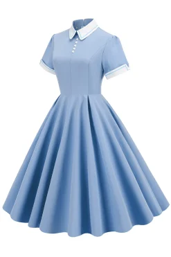 Vestido vintage azul claro dos anos 50 com mangas