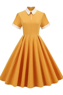 Vestido vintage azul claro dos anos 50 com mangas