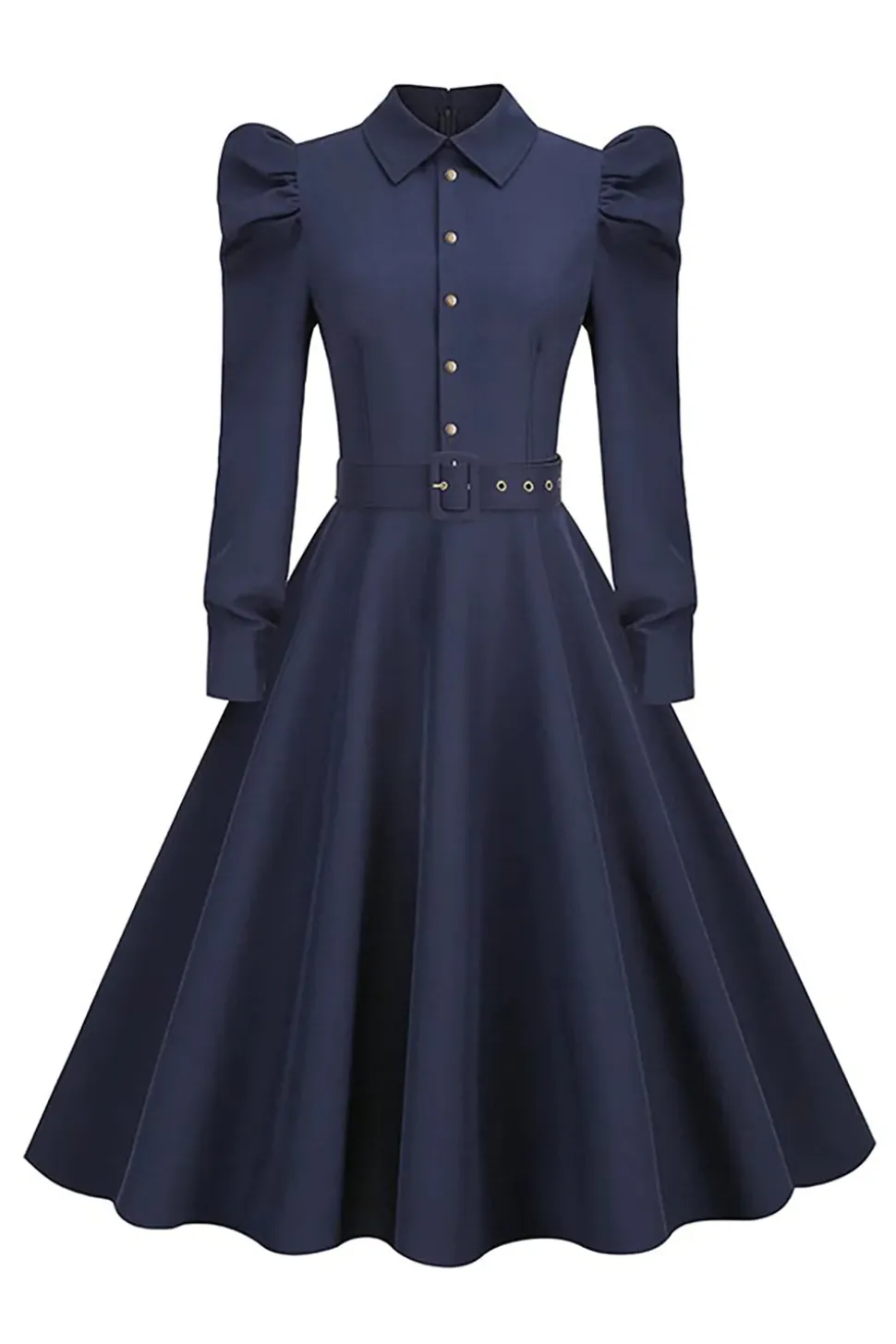 Vestido Vintage Azul Marinha Mangas Compridas