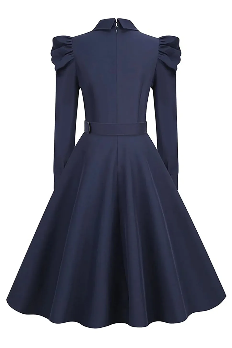 Vestido Vintage Azul Marinha Mangas Compridas