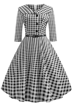 Vestido vintage de costura impresso em xadrez