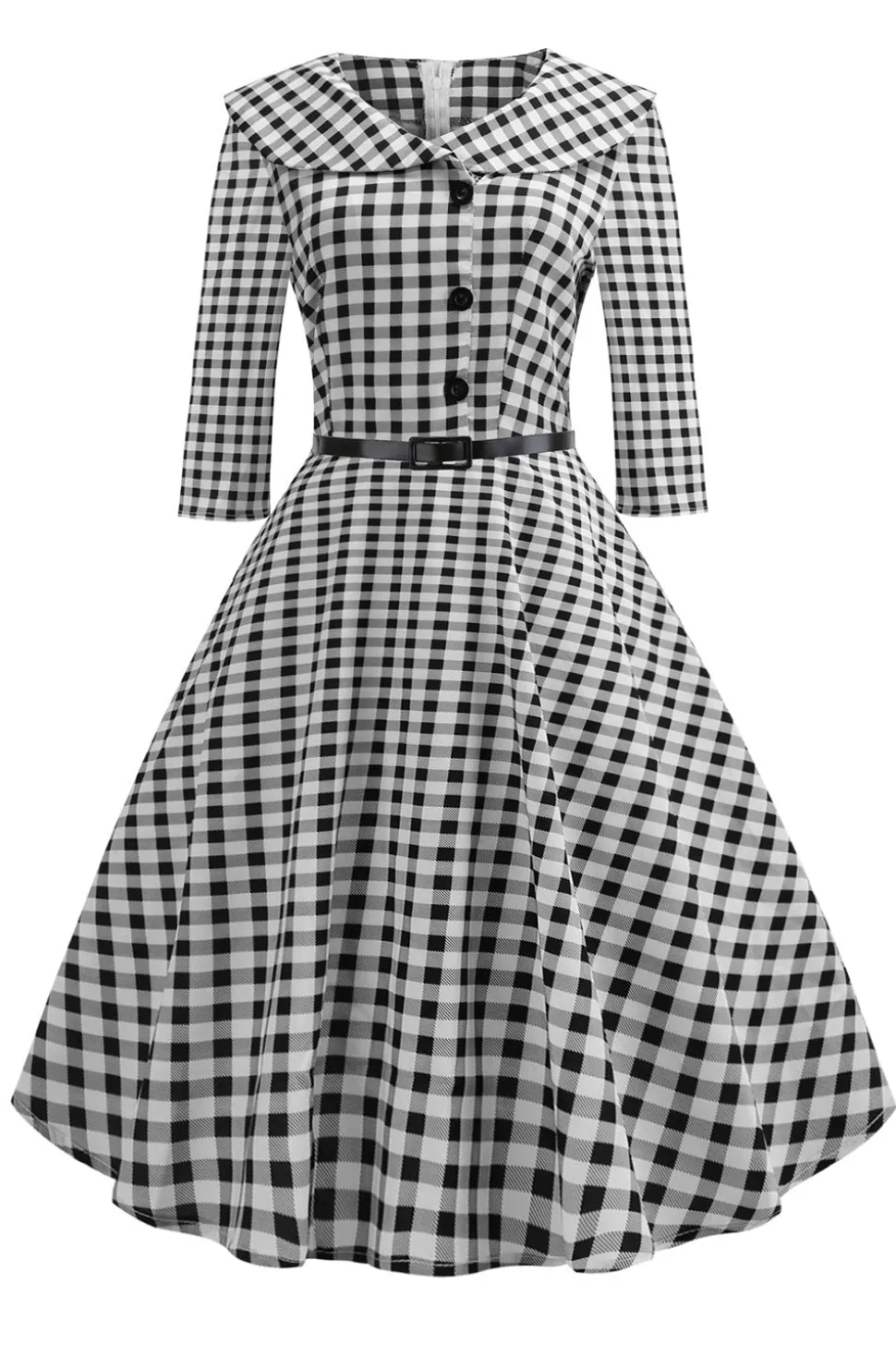 Vestido vintage de costura impresso em xadrez