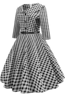 Vestido vintage de costura impresso em xadrez