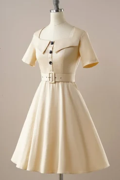 Vestido vintage de damasco square neck 1950s