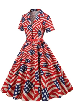 Vestido vintage de impressão de bandeira americana