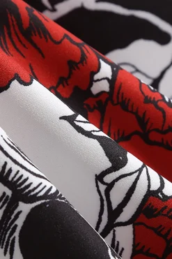 Vestido vintage de manga comprida de crânio de Halloween vermelho