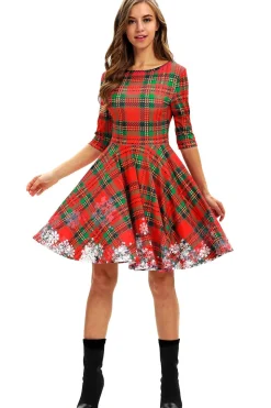 Vestido vintage de Natal de impressão verde