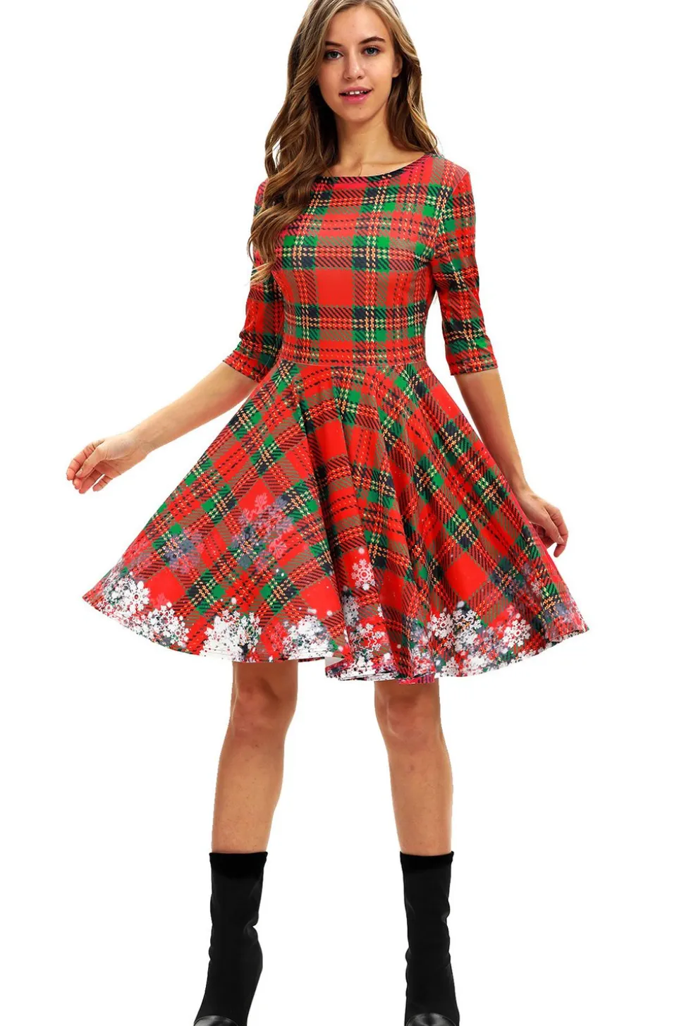 Vestido vintage de Natal de impressão verde