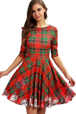 Vestido vintage de Natal de impressão verde