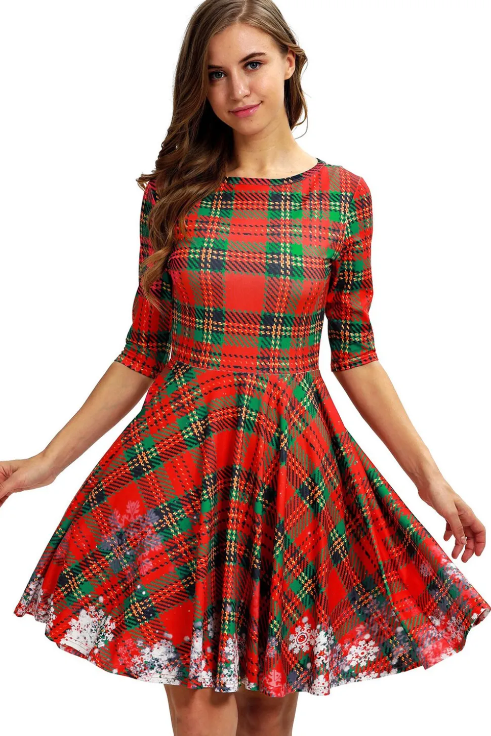 Vestido vintage de Natal de impressão verde