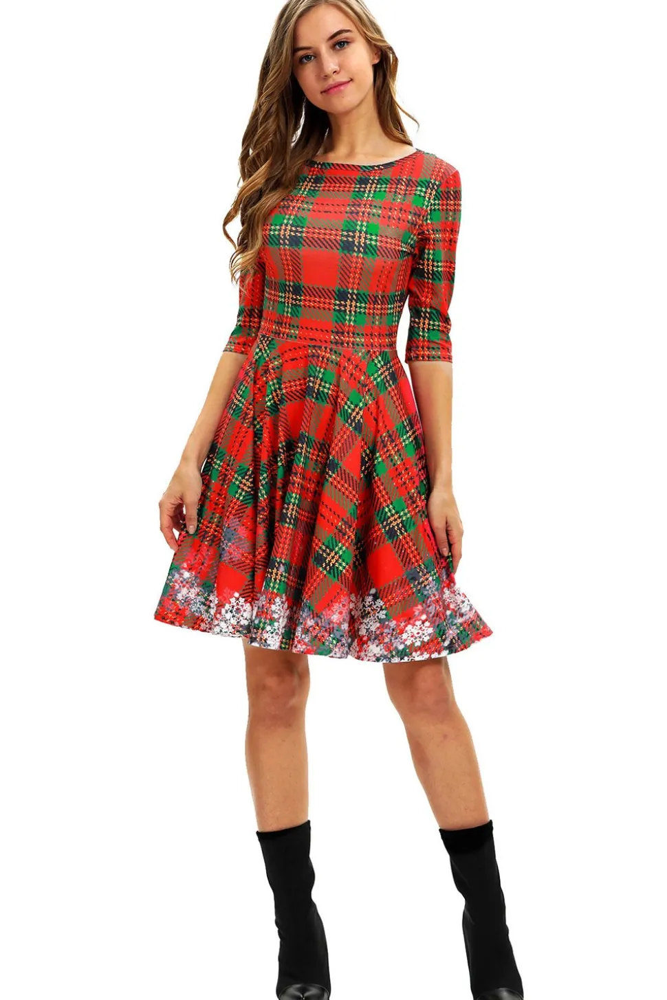 Vestido vintage de Natal de impressão verde