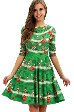 Vestido vintage de Natal de impressão verde