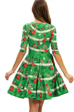 Vestido vintage de Natal de impressão verde