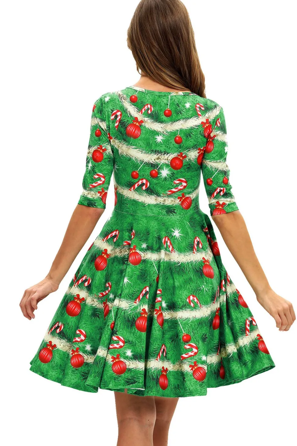 Vestido vintage de Natal de impressão verde