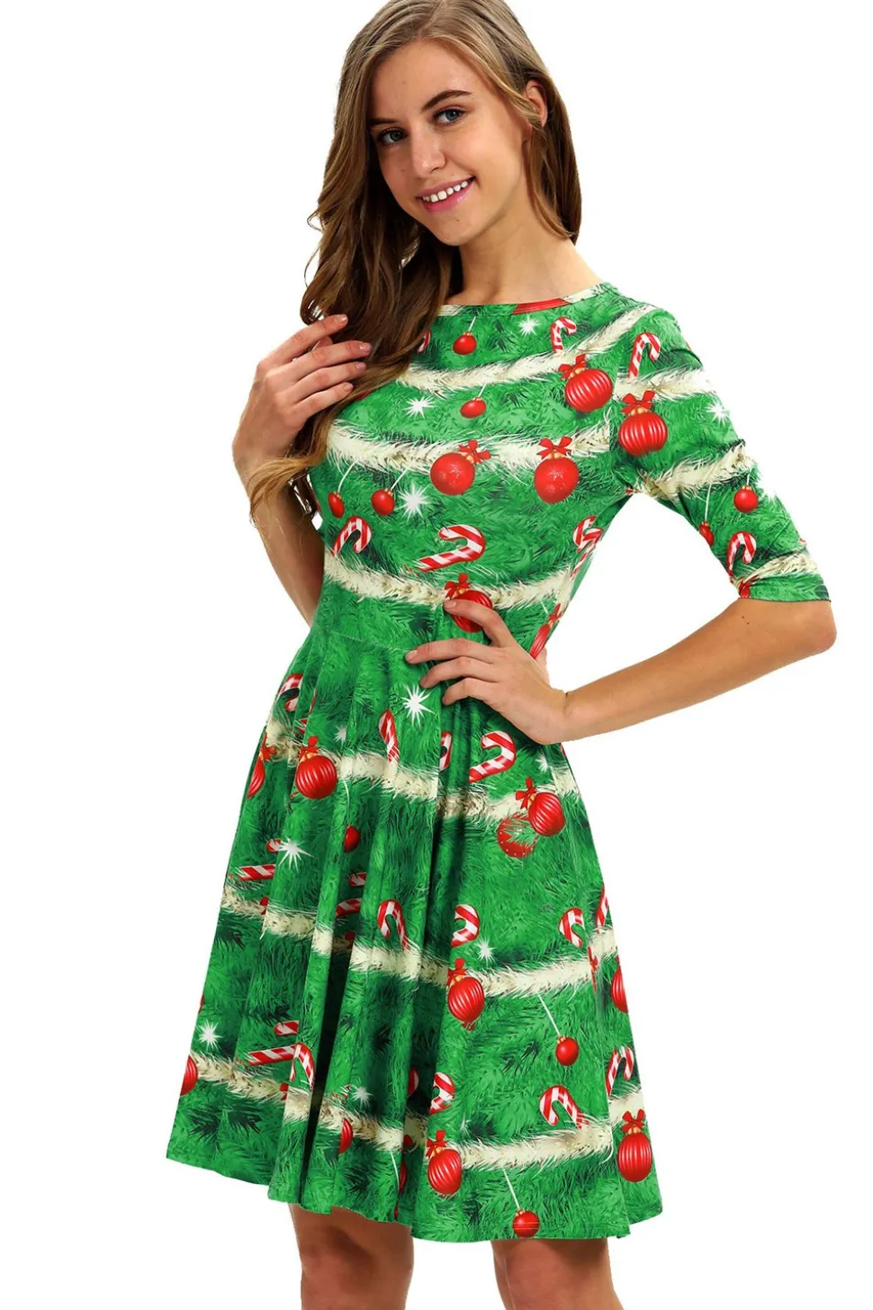 Vestido vintage de Natal de impressão verde