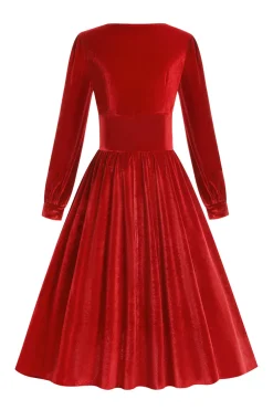 Vestido vintage de veludo vermelho Midi