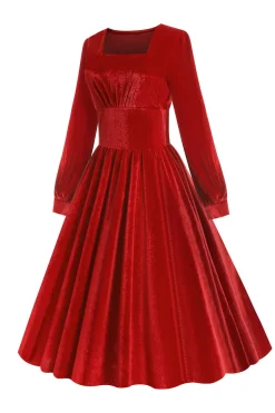 Vestido vintage de veludo vermelho Midi