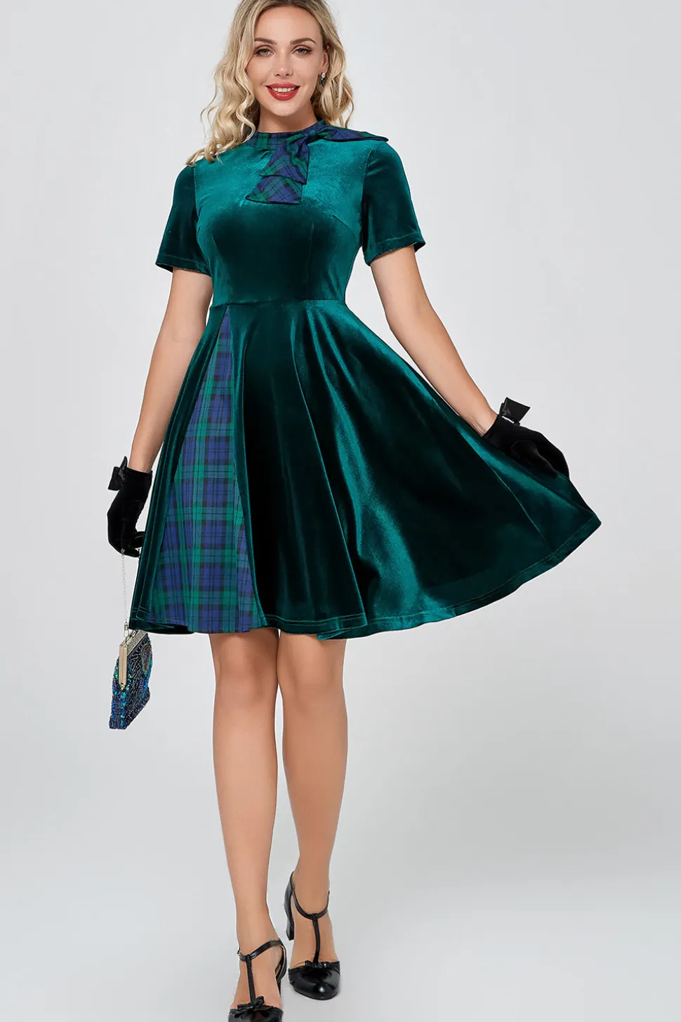 Vestido vintage de veludo verde escuro