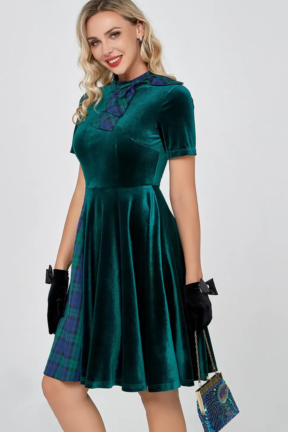 Vestido vintage de veludo verde escuro