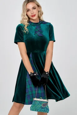 Vestido vintage de veludo verde escuro