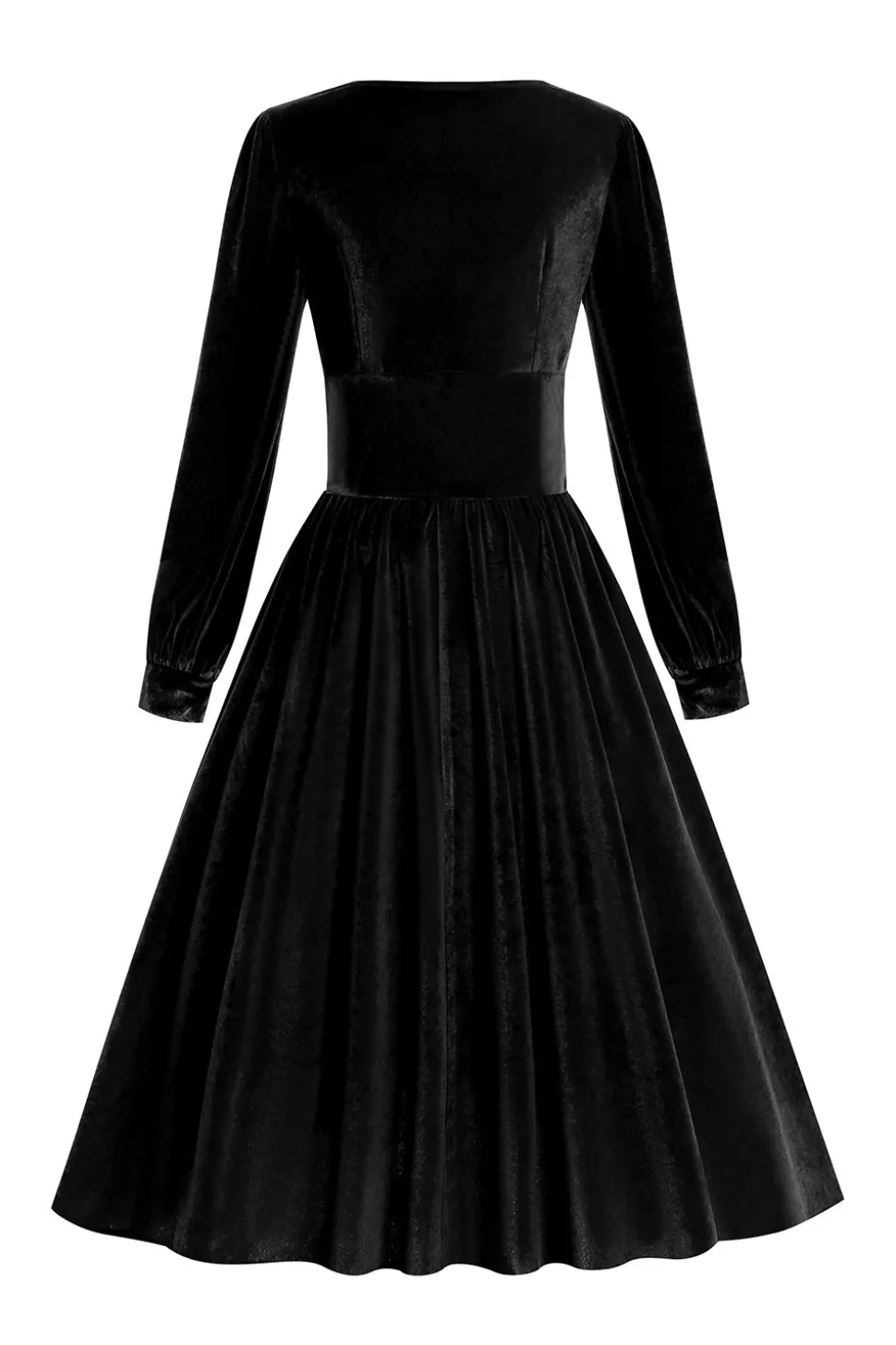Vestido vintage de veludo manga comprida preto
