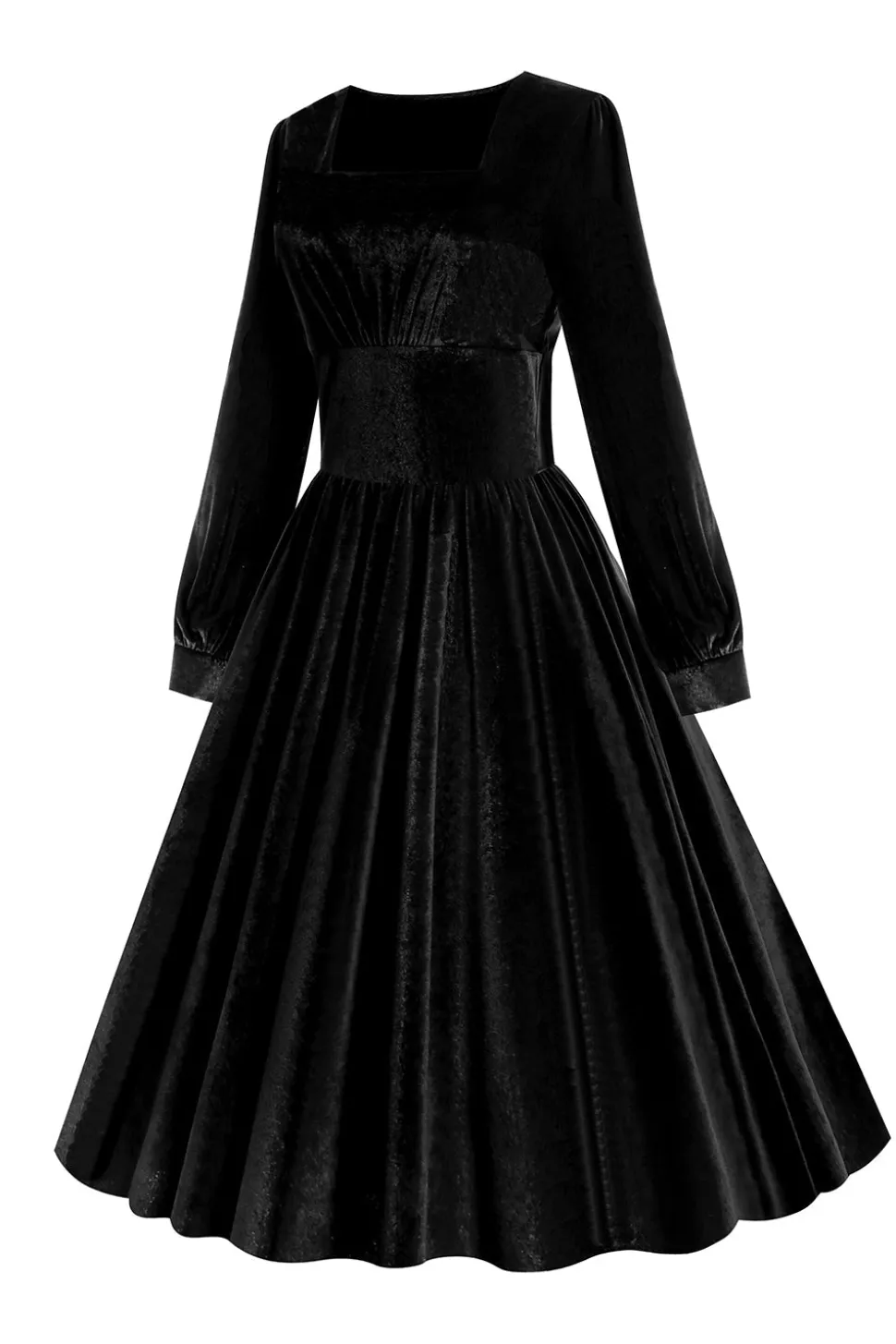 Vestido vintage de veludo manga comprida preto