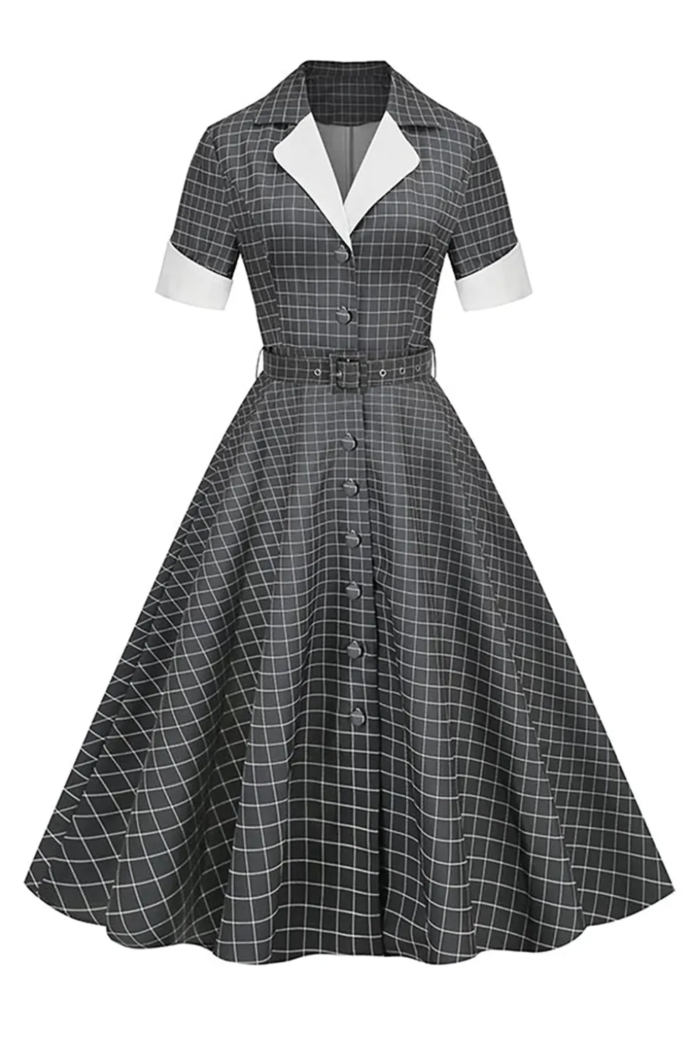 Vestido Vintage de Xadrez Cinza